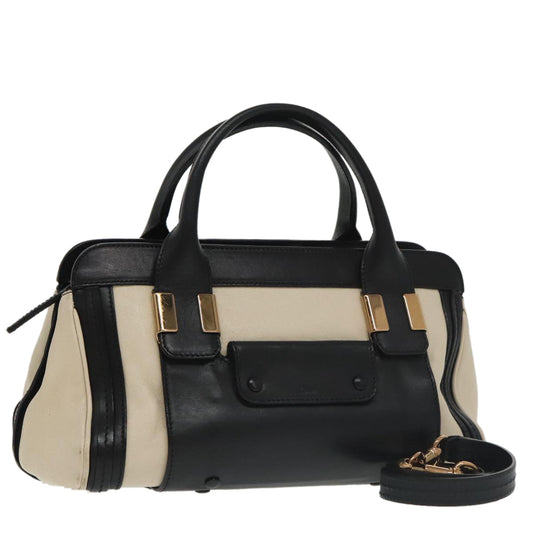 Chloe Hand Bag Leather 2way White Black Gold am7273