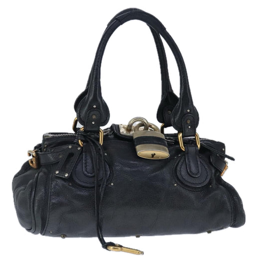 Chloe Paddington Hand Bag Leather Black Gold Silver am7280