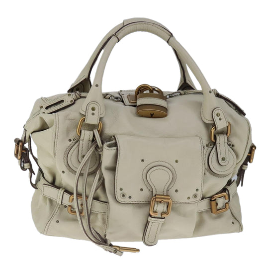 Chloe Paddington Hand Bag Leather Beige Gold Silver am7290
