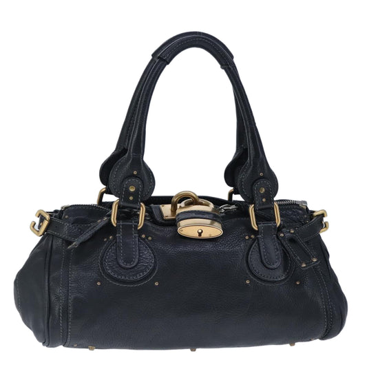 Chloe Paddington Hand Bag Leather Black Gold Silver am7293
