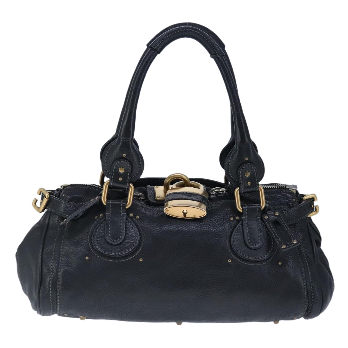 Chloe Paddington Hand Bag Leather Black Gold Silver am7293