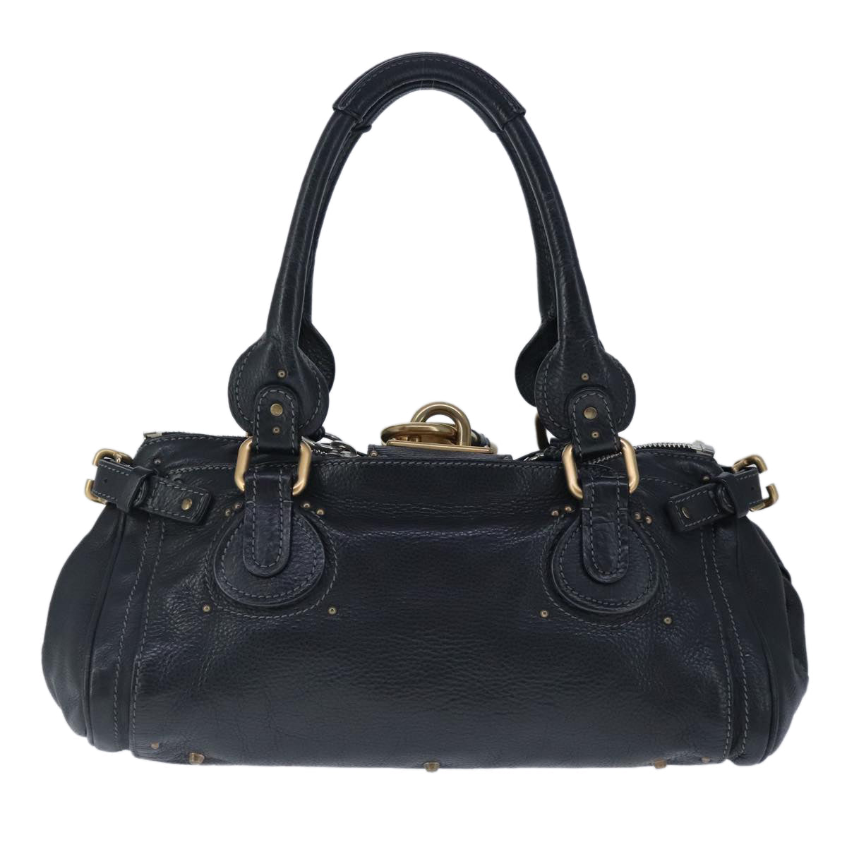 Chloe Paddington Hand Bag Leather Black Gold Silver am7293