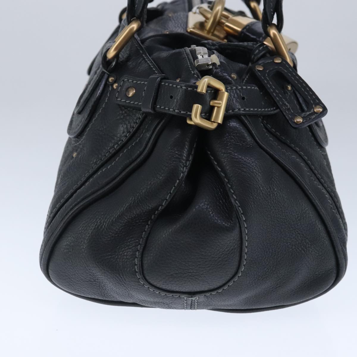 Chloe Paddington Hand Bag Leather Black Gold Silver am7293