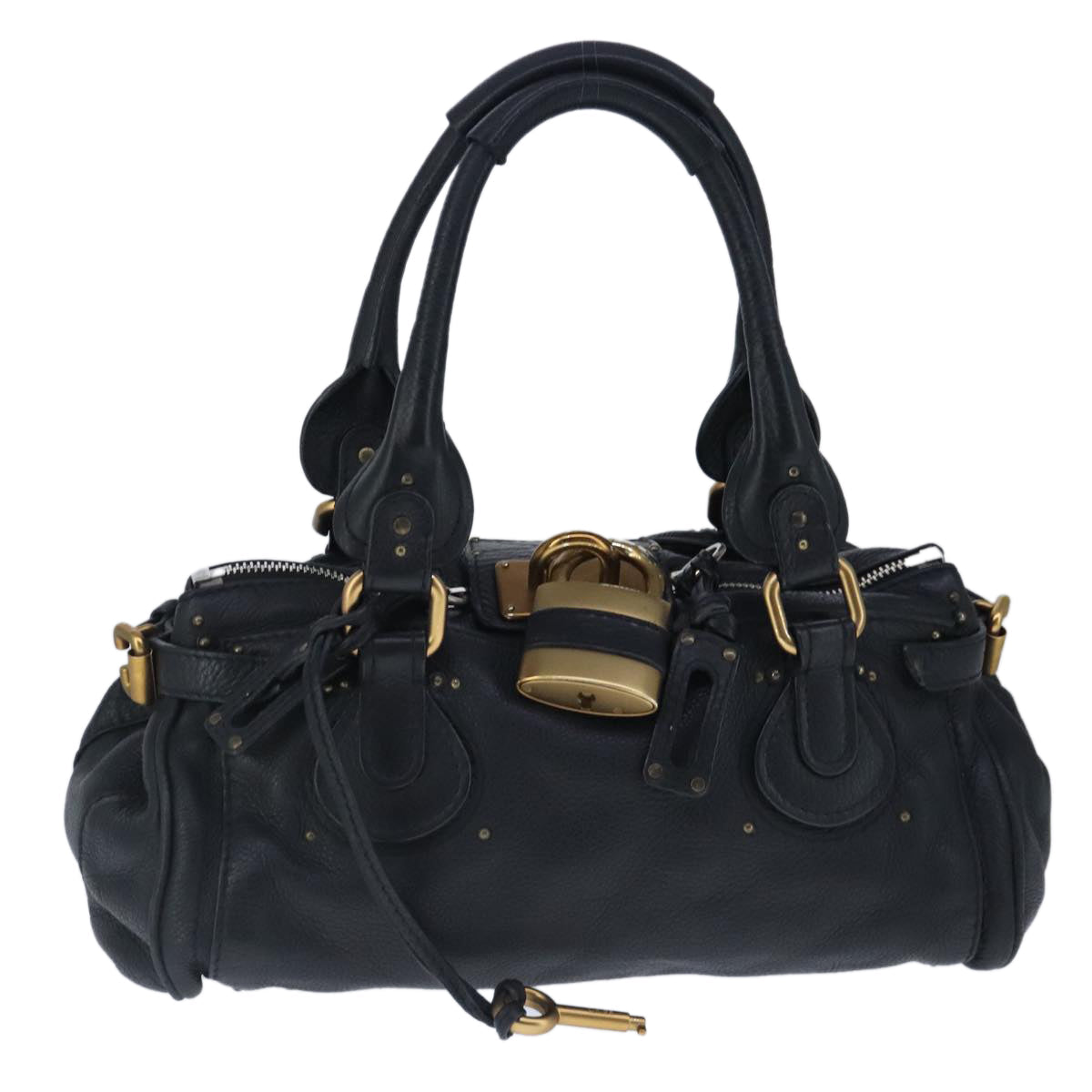 Chloe Paddington Hand Bag Leather Black Gold Silver am7294