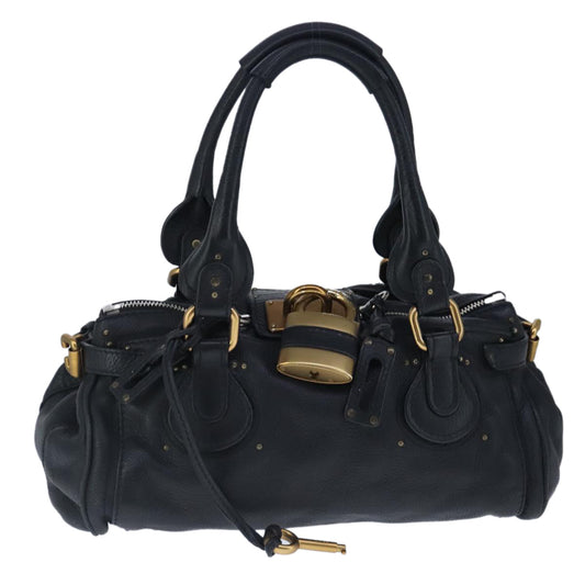 Chloe Paddington Hand Bag Leather Black Gold Silver am7294