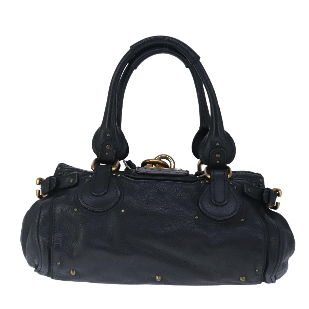 Chloe Paddington Hand Bag Leather Black Gold Silver am7294