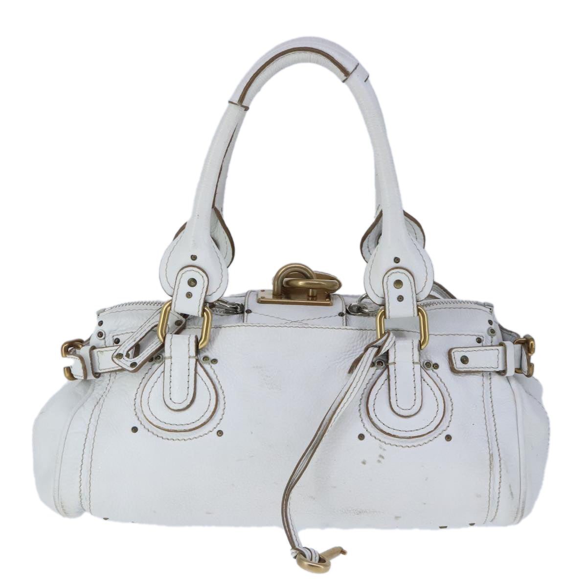 Chloe Paddington Hand Bag Leather White Gold Silver am7298