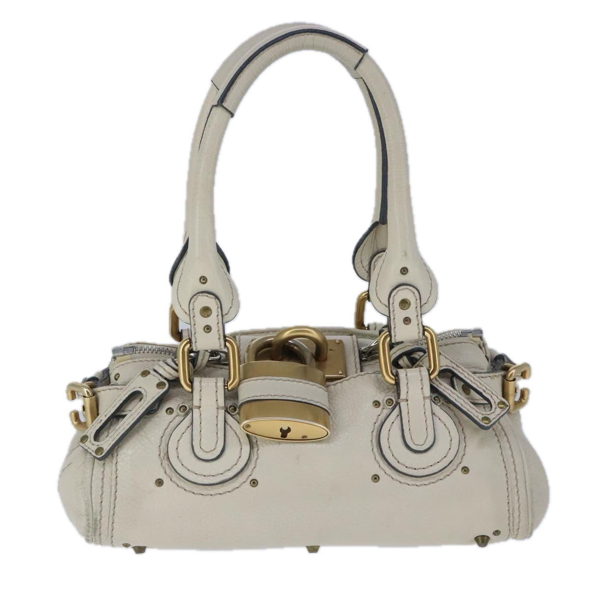 Chloe Mini Paddington Hand Bag Leather White Gold Silver am7299