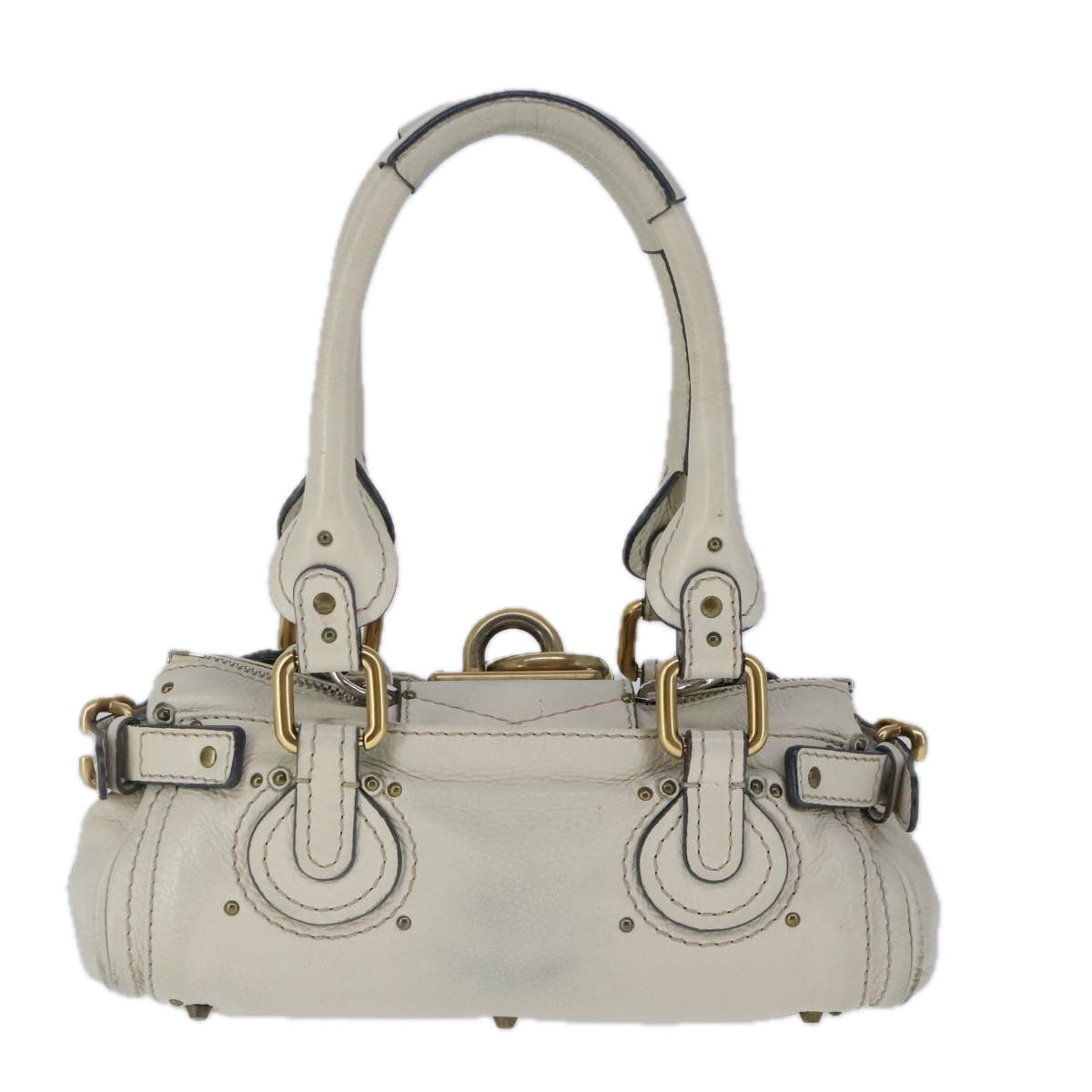 Chloe Mini Paddington Hand Bag Leather White Gold Silver am7299