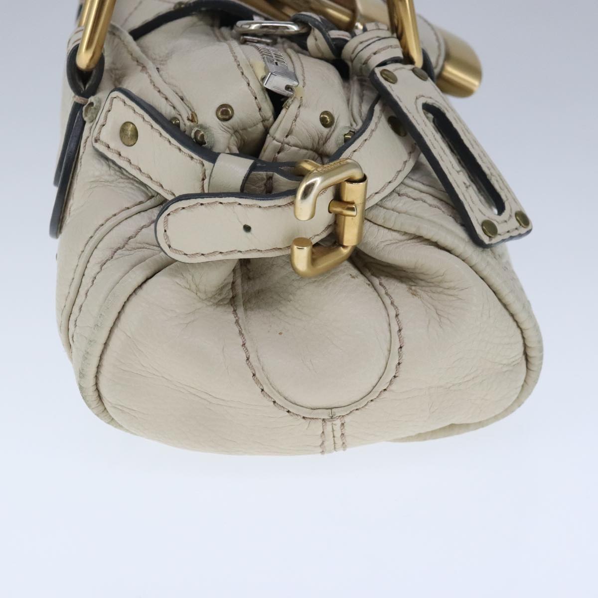 Chloe Mini Paddington Hand Bag Leather White Gold Silver am7299