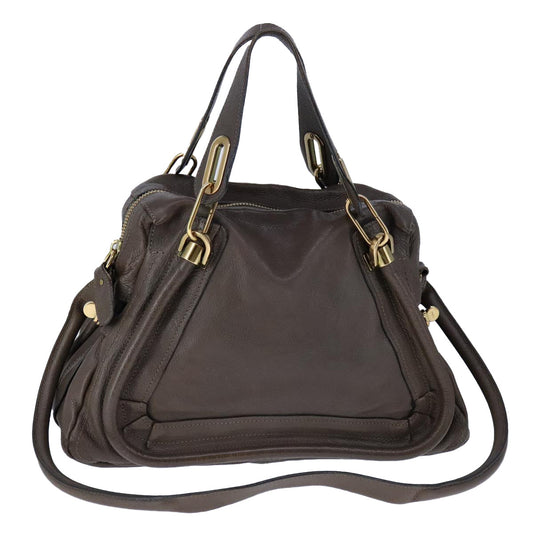 Chloe Paraty Hand Bag Leather 2way Brown Gold am7340