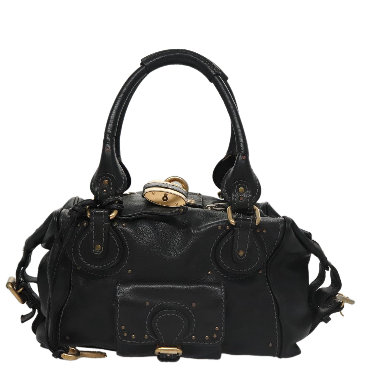 Chloe Paddington Hand Bag Leather Black Gold am7384