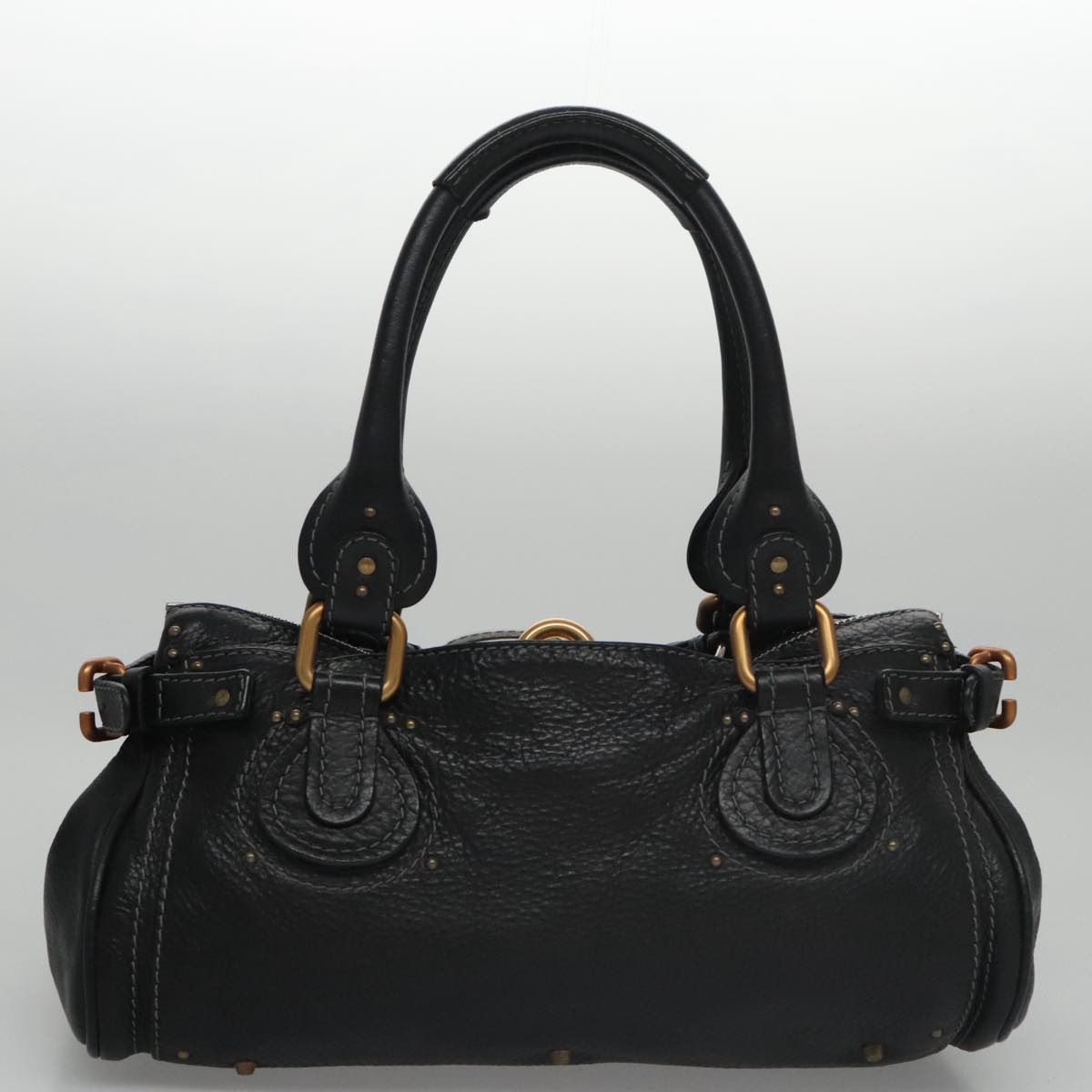 Chloe Paddington Hand Bag Leather Black Gold Silver am7385