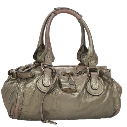 Chloe Paddington Hand Bag Leather Bronze Gold Silver am7387