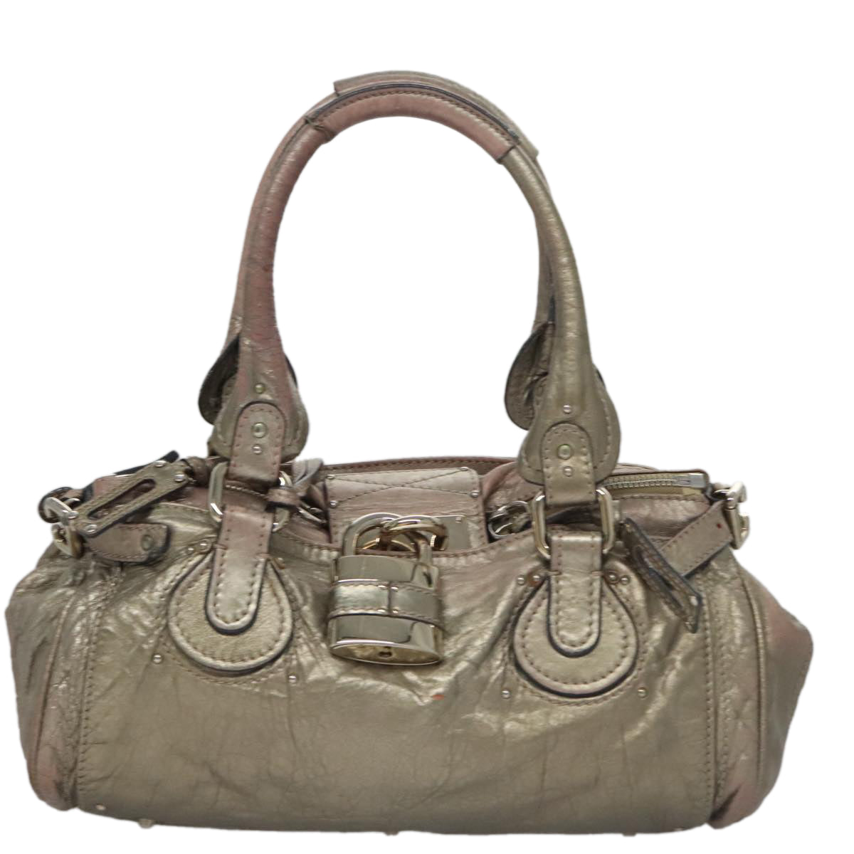 Chloe Paddington Hand Bag Leather Bronze Gold Silver am7387