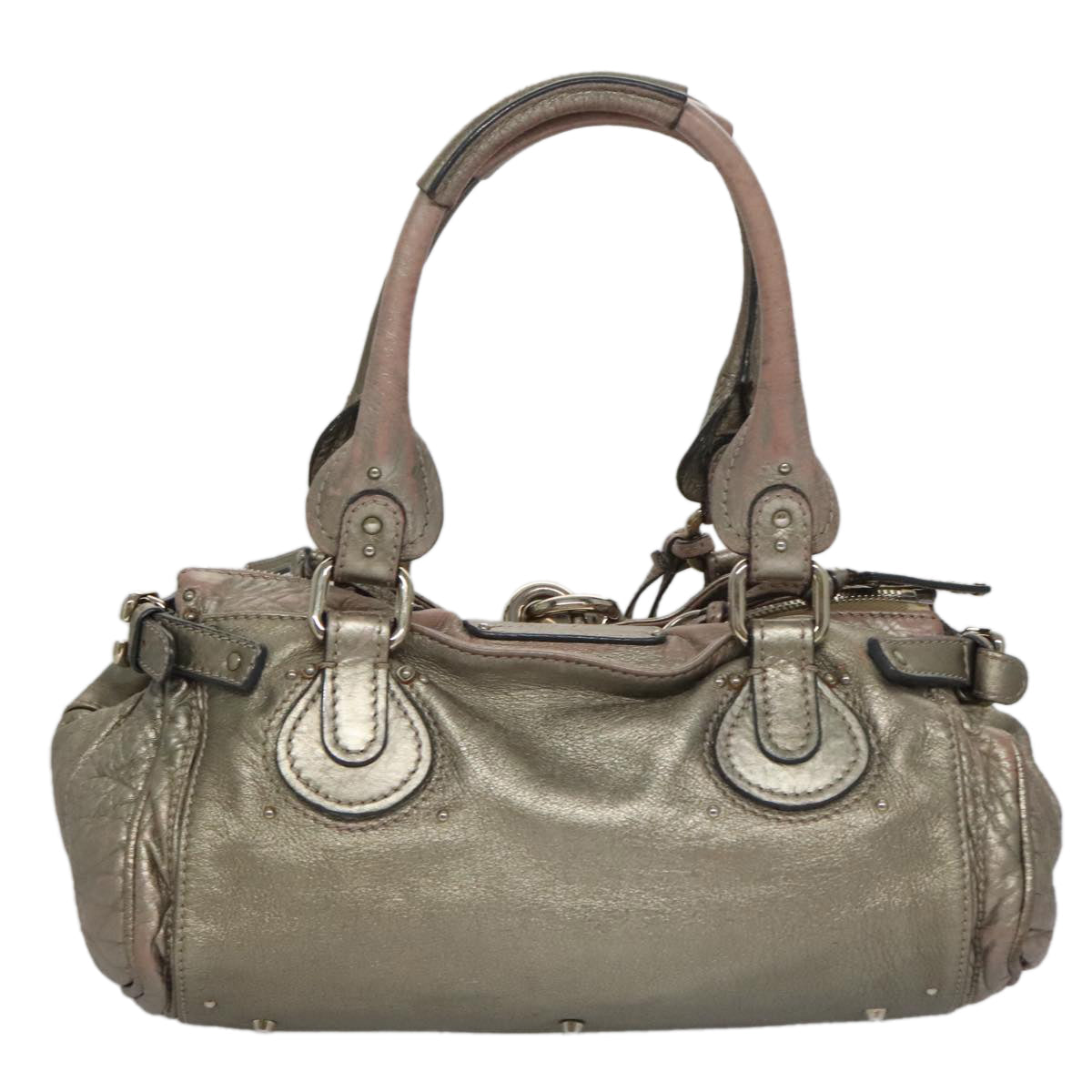 Chloe Paddington Hand Bag Leather Bronze Gold Silver am7387