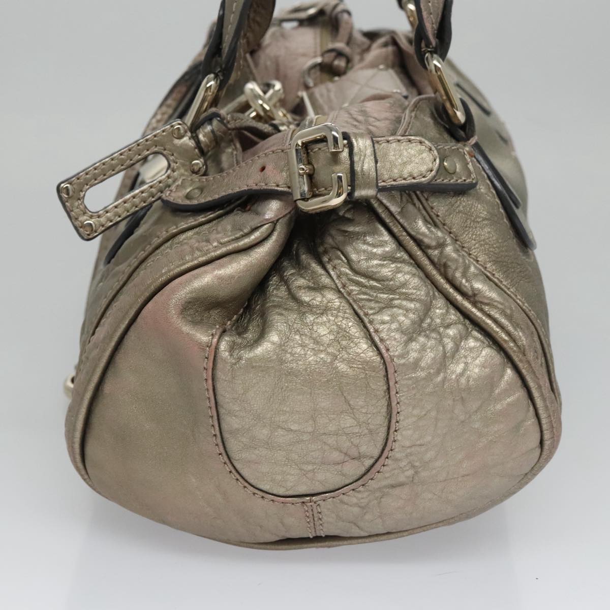 Chloe Paddington Hand Bag Leather Bronze Gold Silver am7387