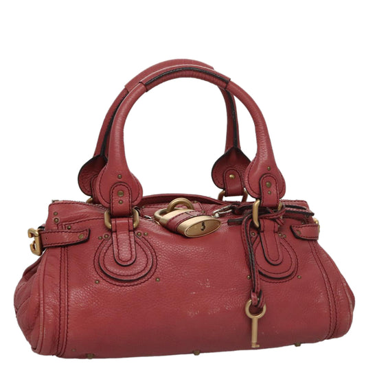 Chloe Paddington Hand Bag Leather Pink Gold Silver am7422