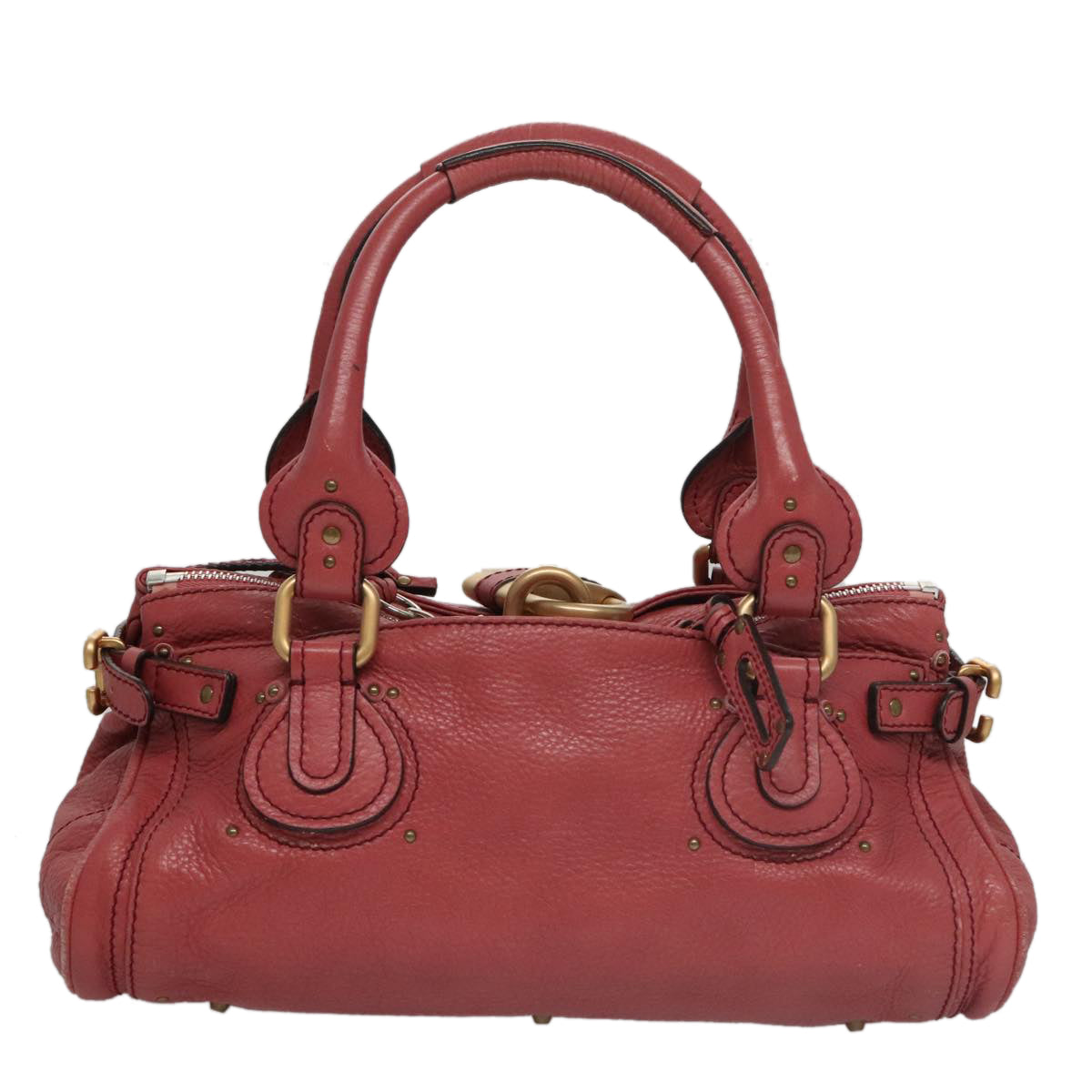 Chloe Paddington Hand Bag Leather Pink Gold Silver am7422