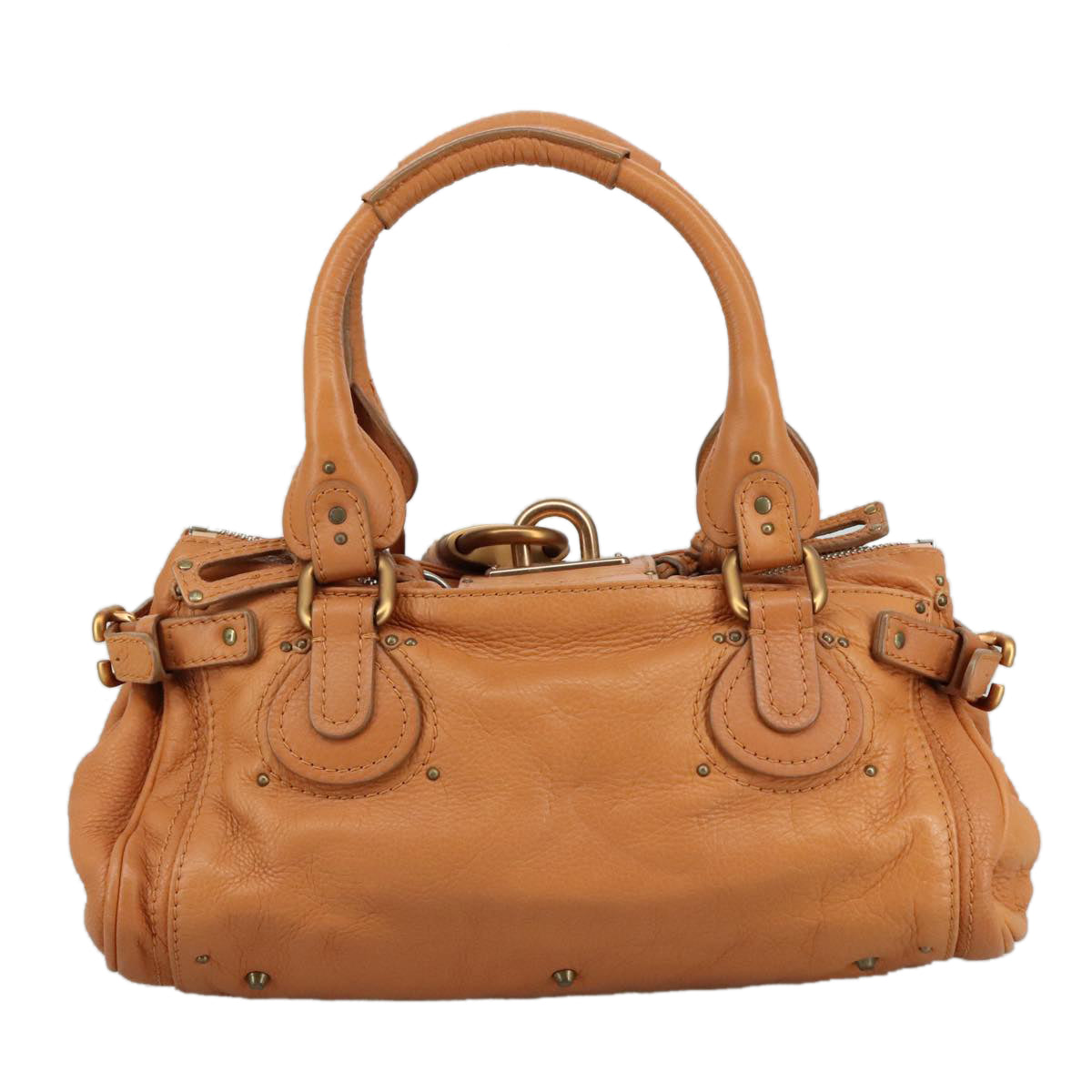Chloe Paddington Hand Bag Leather Brown Gold Silver am7423