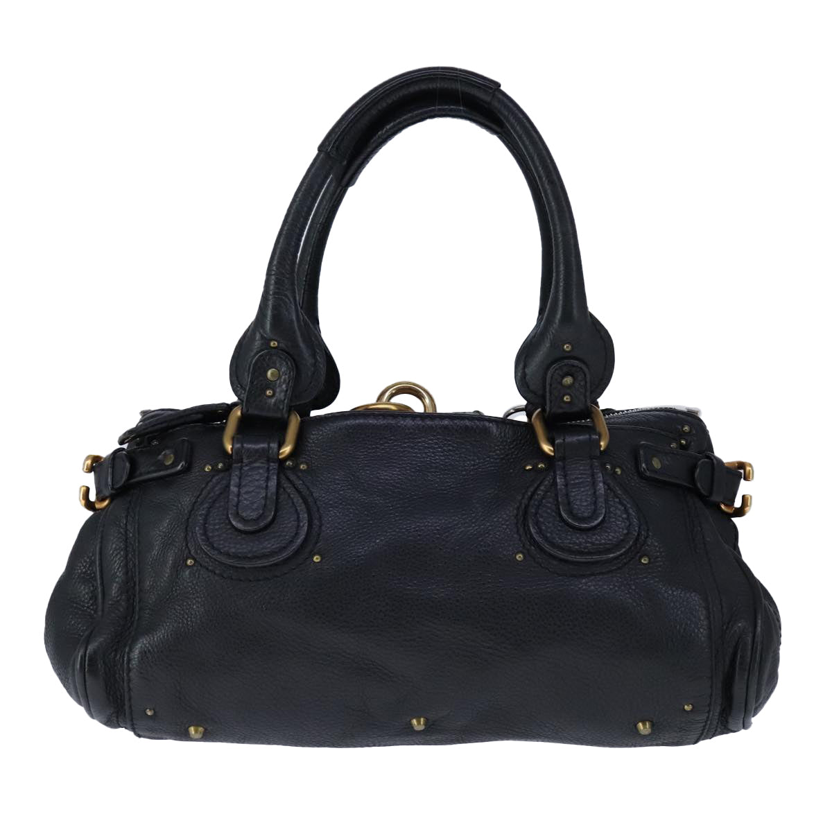 Chloe Paddington Hand Bag Leather Black Gold Silver am7425