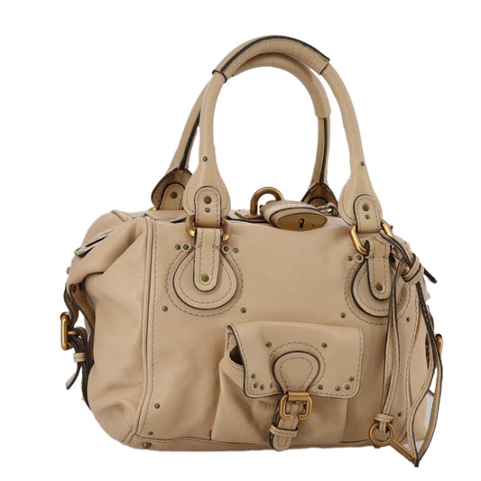 Chloe Paddington Hand Bag Leather Beige Silver am7427