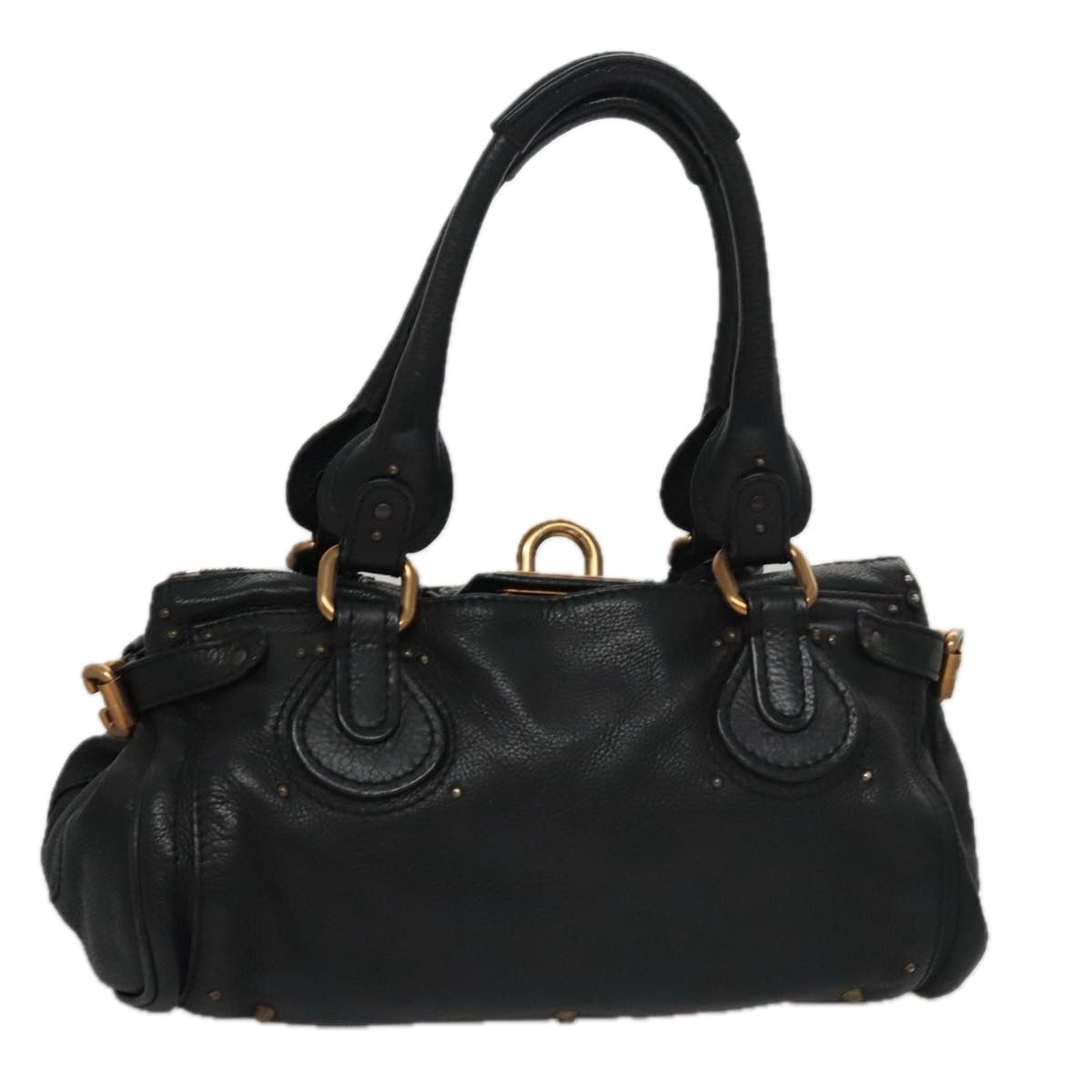 Chloe Paddington Hand Bag Leather Black Gold Silver am7465