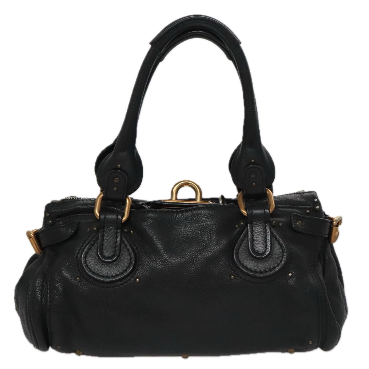 Chloe Paddington Hand Bag Leather Black Gold Silver am7465