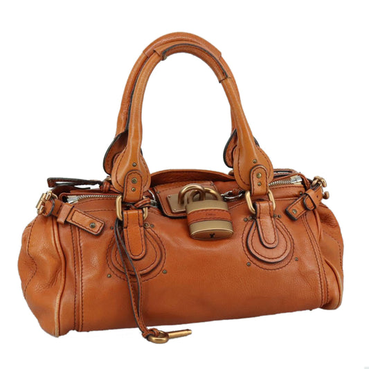 Chloe Paddington Hand Bag Leather Brown Gold Silver am7466