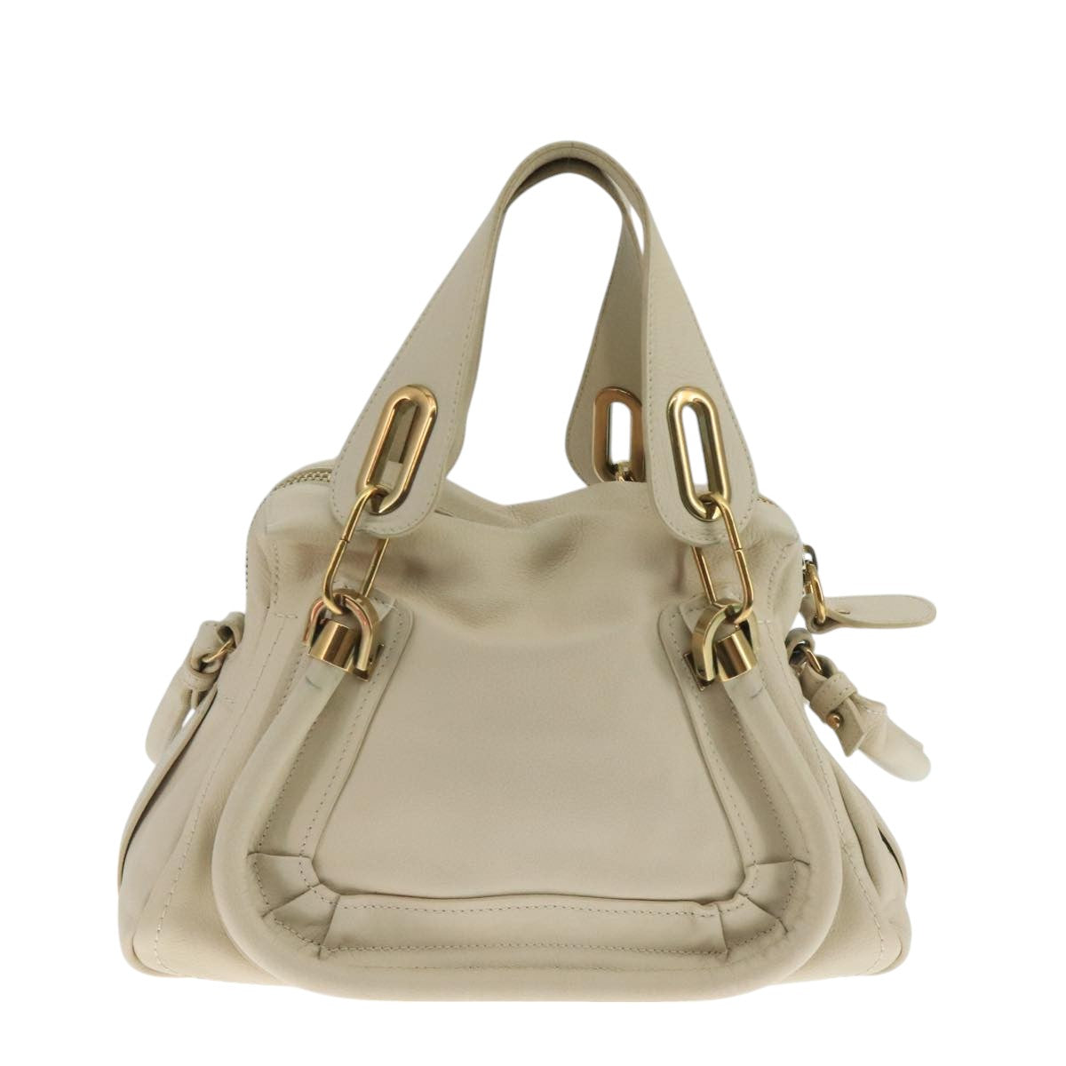 Chloe Paraty Hand Bag Leather 2way White Gold am7470