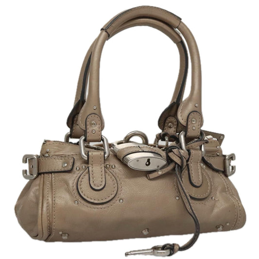 Chloe Paddington Mini Hand Bag Leather Gold Tone Silver am7479