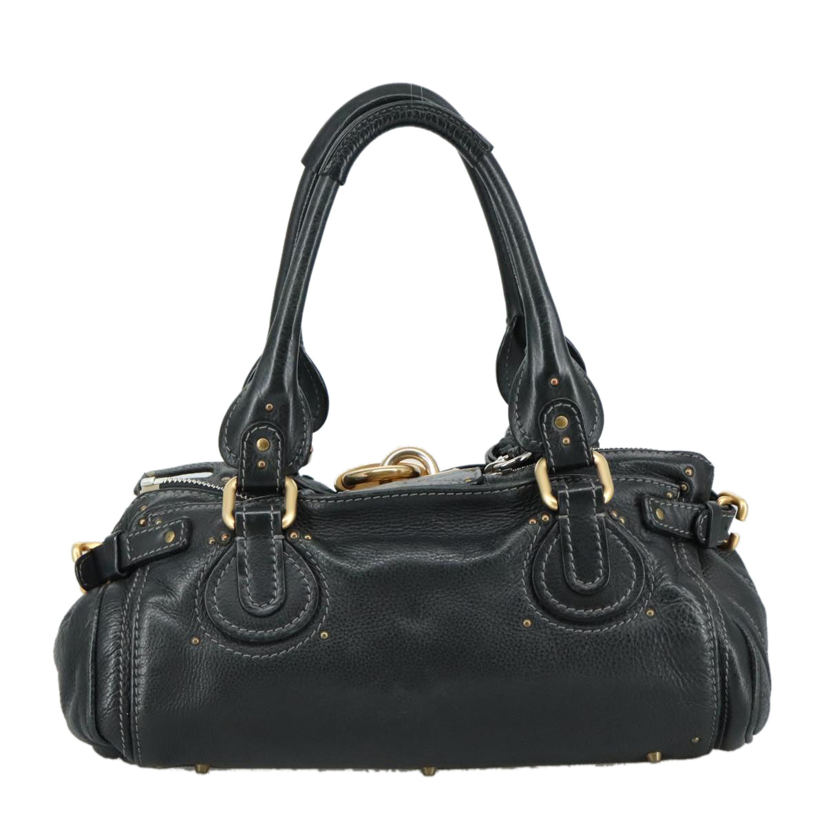 Chloe Paddington Hand Bag Leather Black Gold Silver am7480