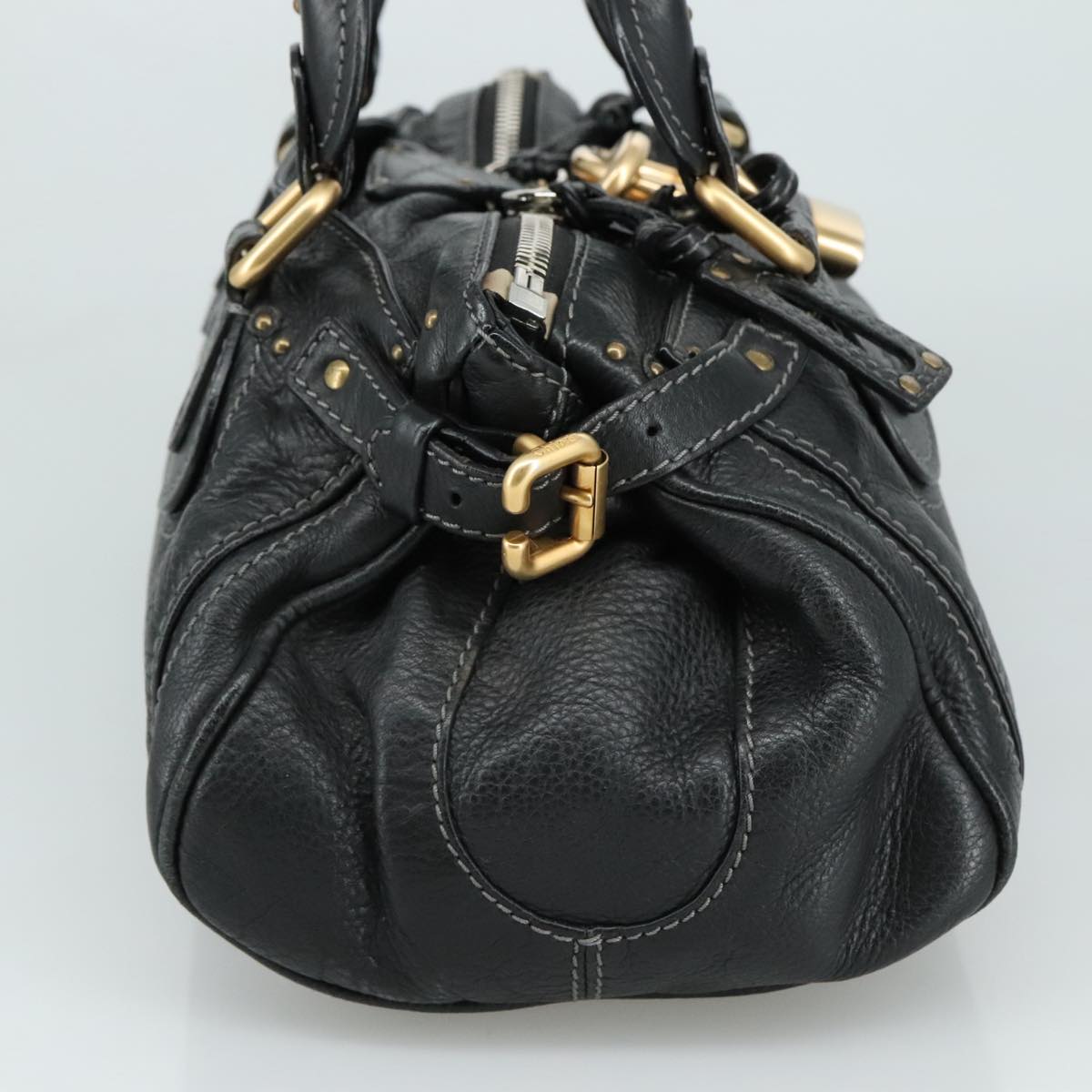 Chloe Paddington Hand Bag Leather Black Gold Silver am7480