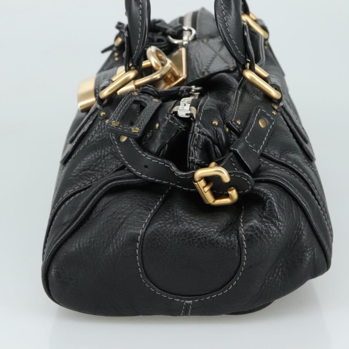 Chloe Paddington Hand Bag Leather Black Gold Silver am7480