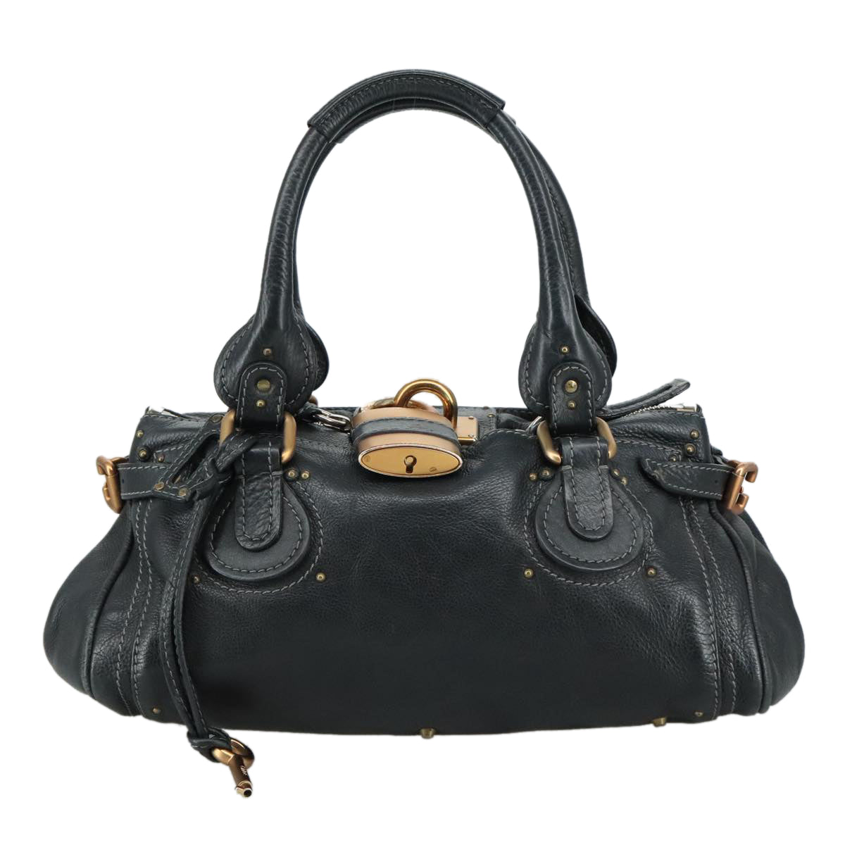 Chloe Paddington Hand Bag Leather Black Gold Silver am7481