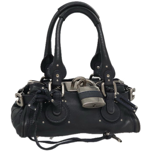 Chloe Paddington Mini Hand Bag Leather Navy Silver am7485