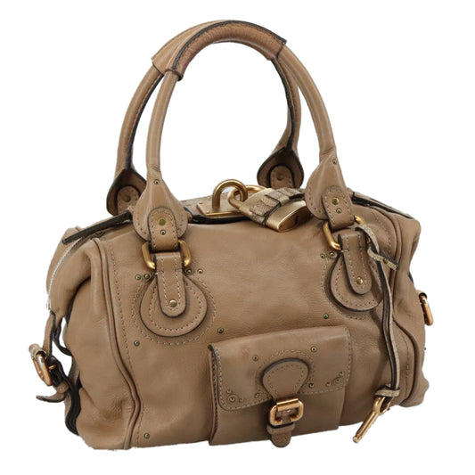 Chloe Paddington Hand Bag Leather Beige Gold Silver am7508