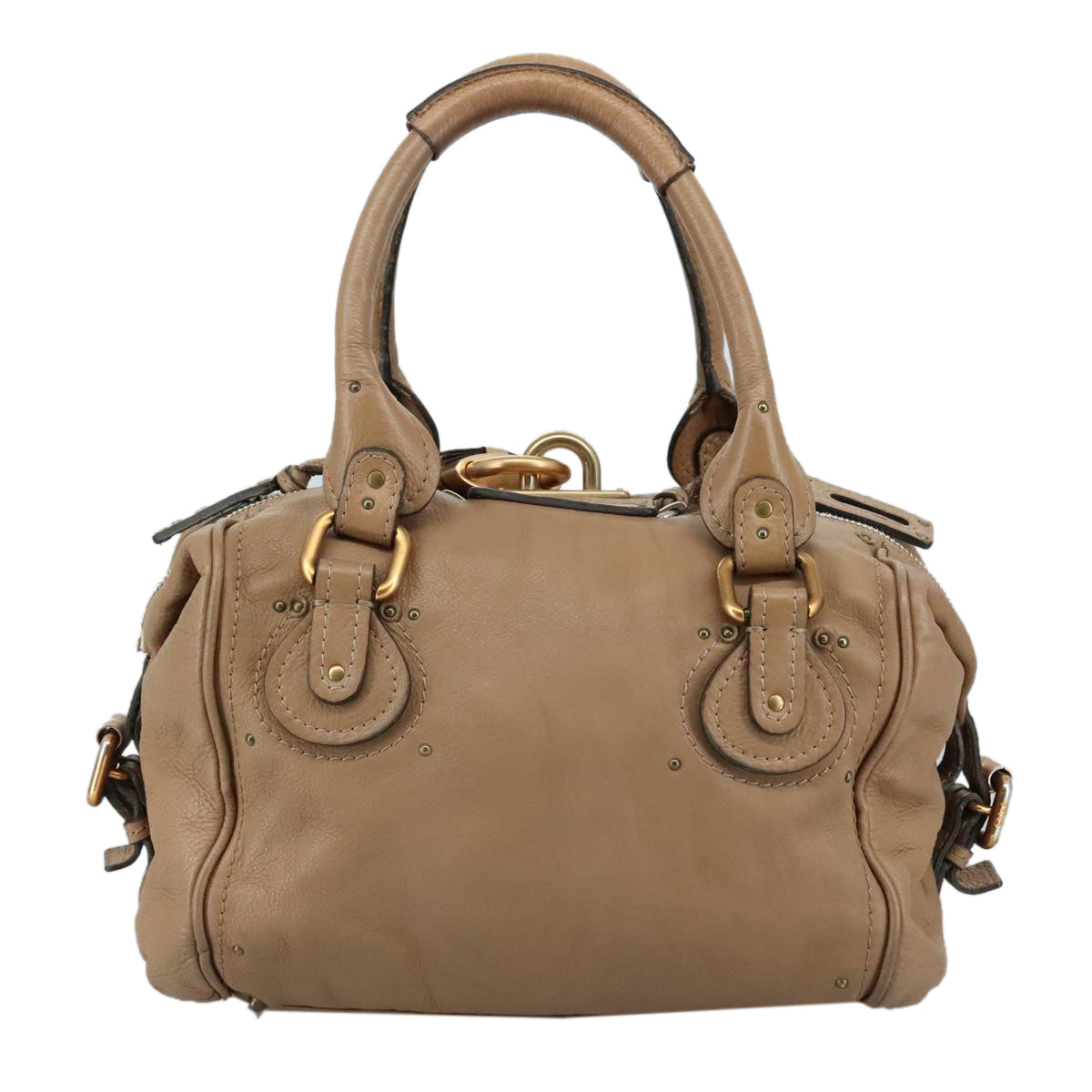Chloe Paddington Hand Bag Leather Beige Gold Silver am7508