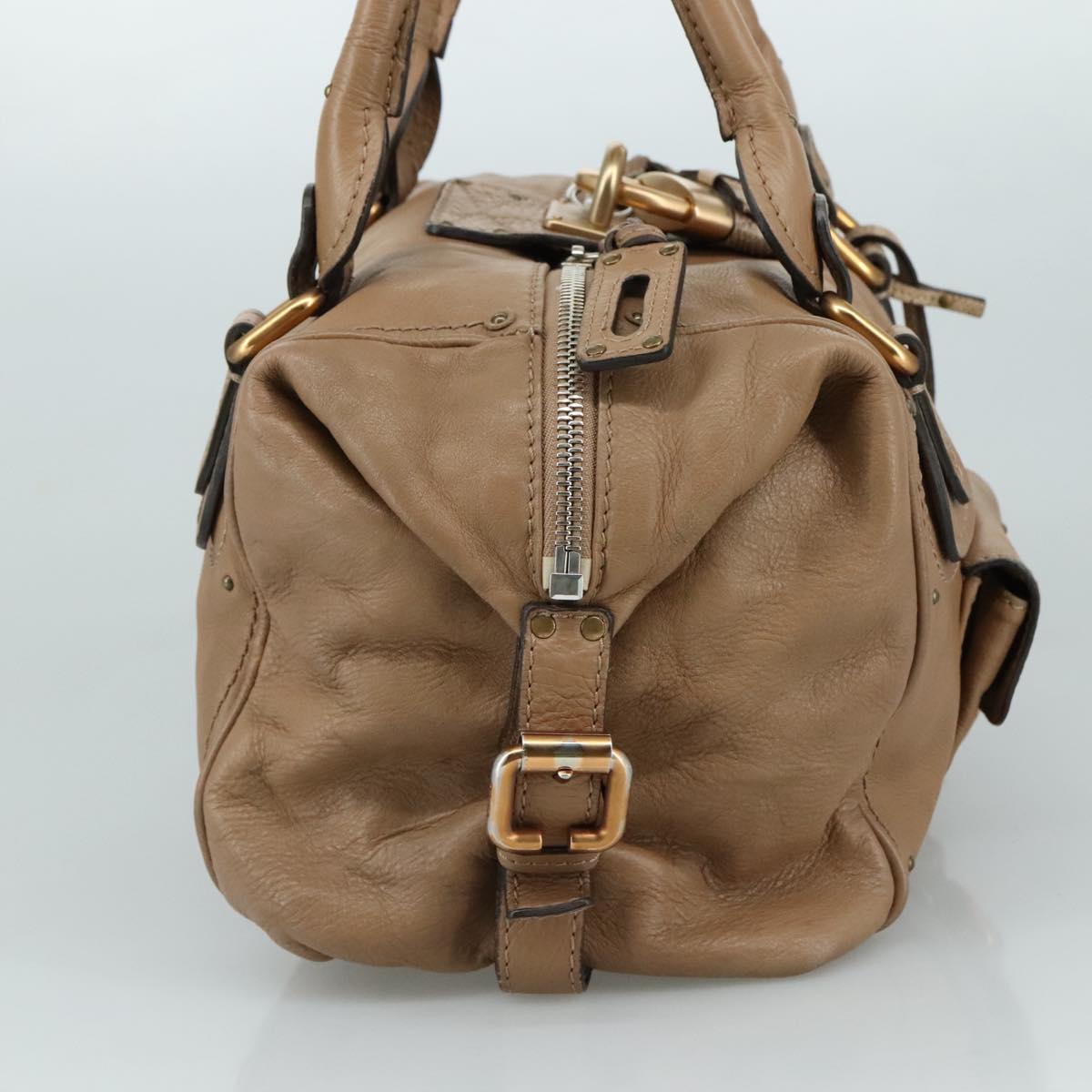 Chloe Paddington Hand Bag Leather Beige Gold Silver am7508