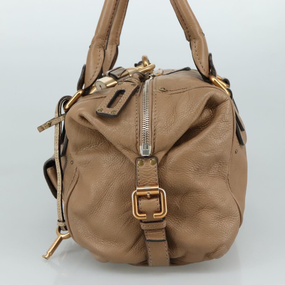 Chloe Paddington Hand Bag Leather Beige Gold Silver am7508