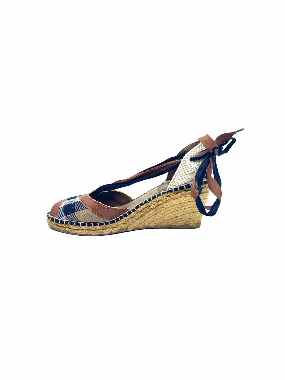 BURBERRY Size 11 Brown, black Canvas Plaid Wedge