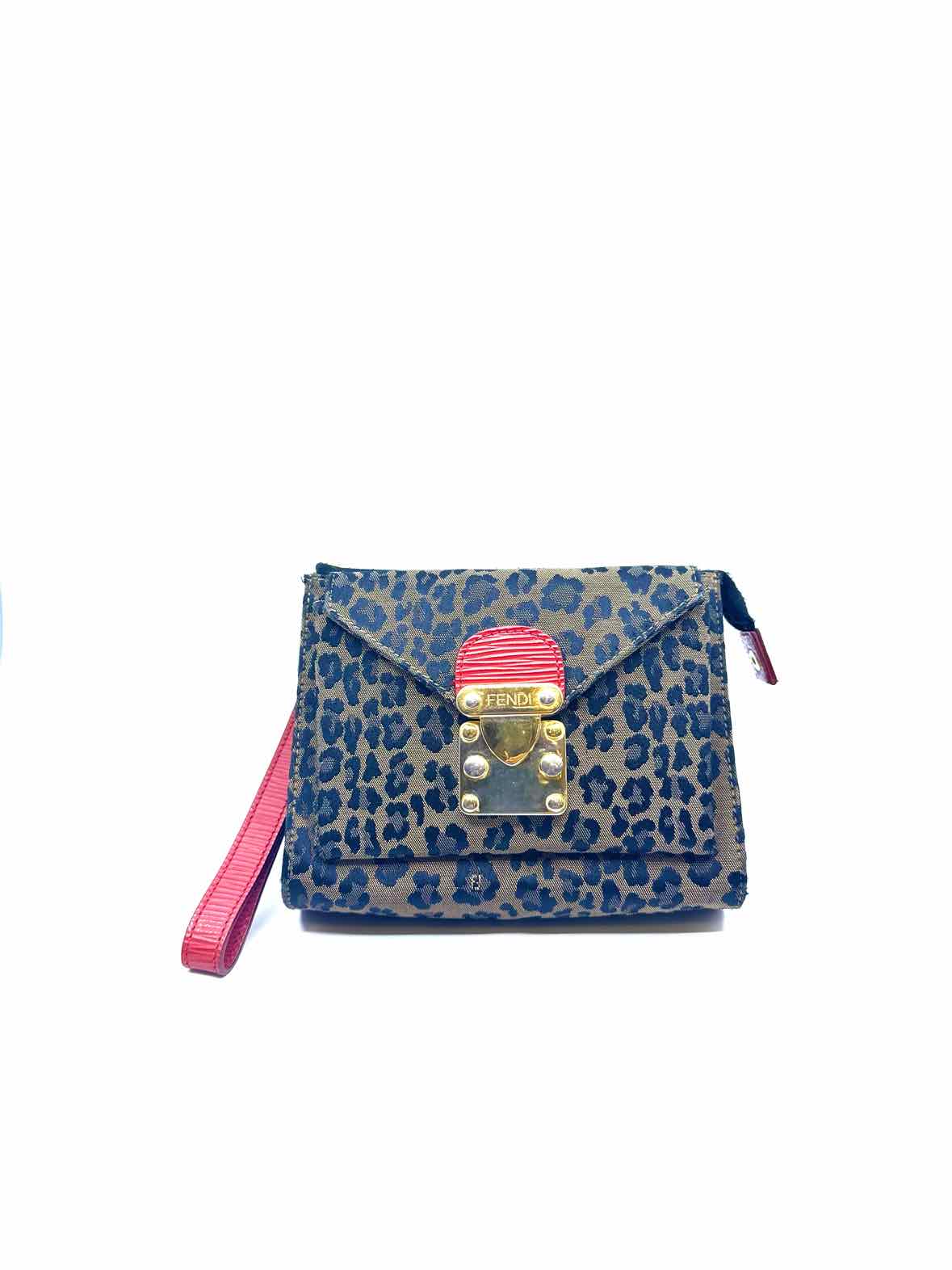 FENDI Brown, Red Canvas Cheetah print Wristlet