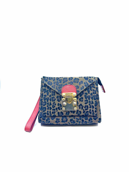 FENDI Brown, Red Canvas Cheetah print Wristlet