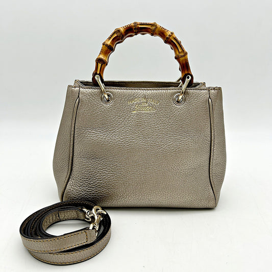 Gucci Metallic Gold Leather Mini Bamboo Tote LA2331