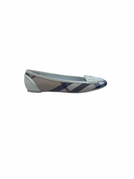 BURBERRY Size 9 White, Beige Coated canvas Patent Leather Plaid Flats