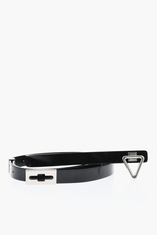 Bottega Veneta Brushed Leather Adjustable Belt with Triangle Buckle 20mm Black