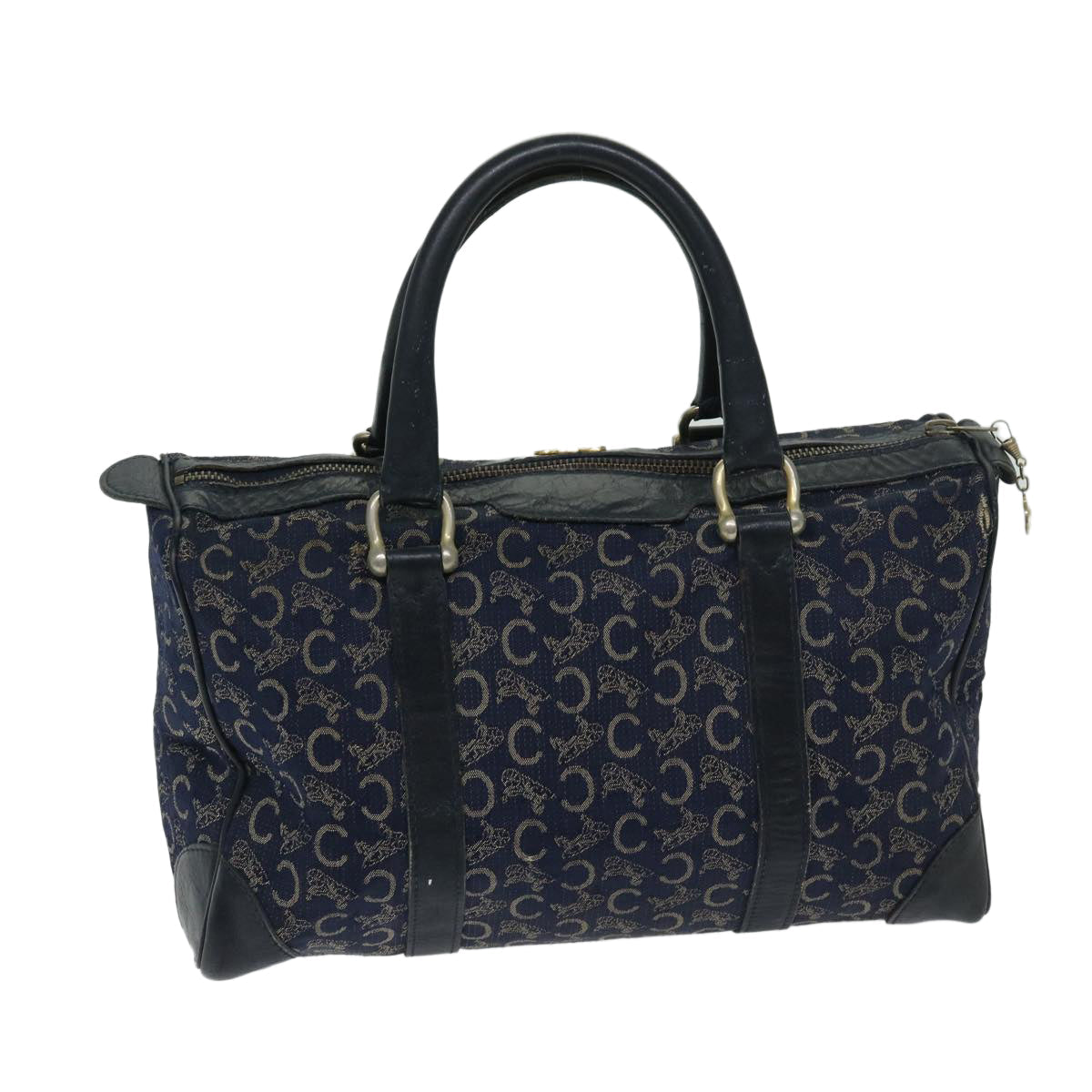 CELINE C Macadam Canvas Boston Bag Navy Auth bs12633