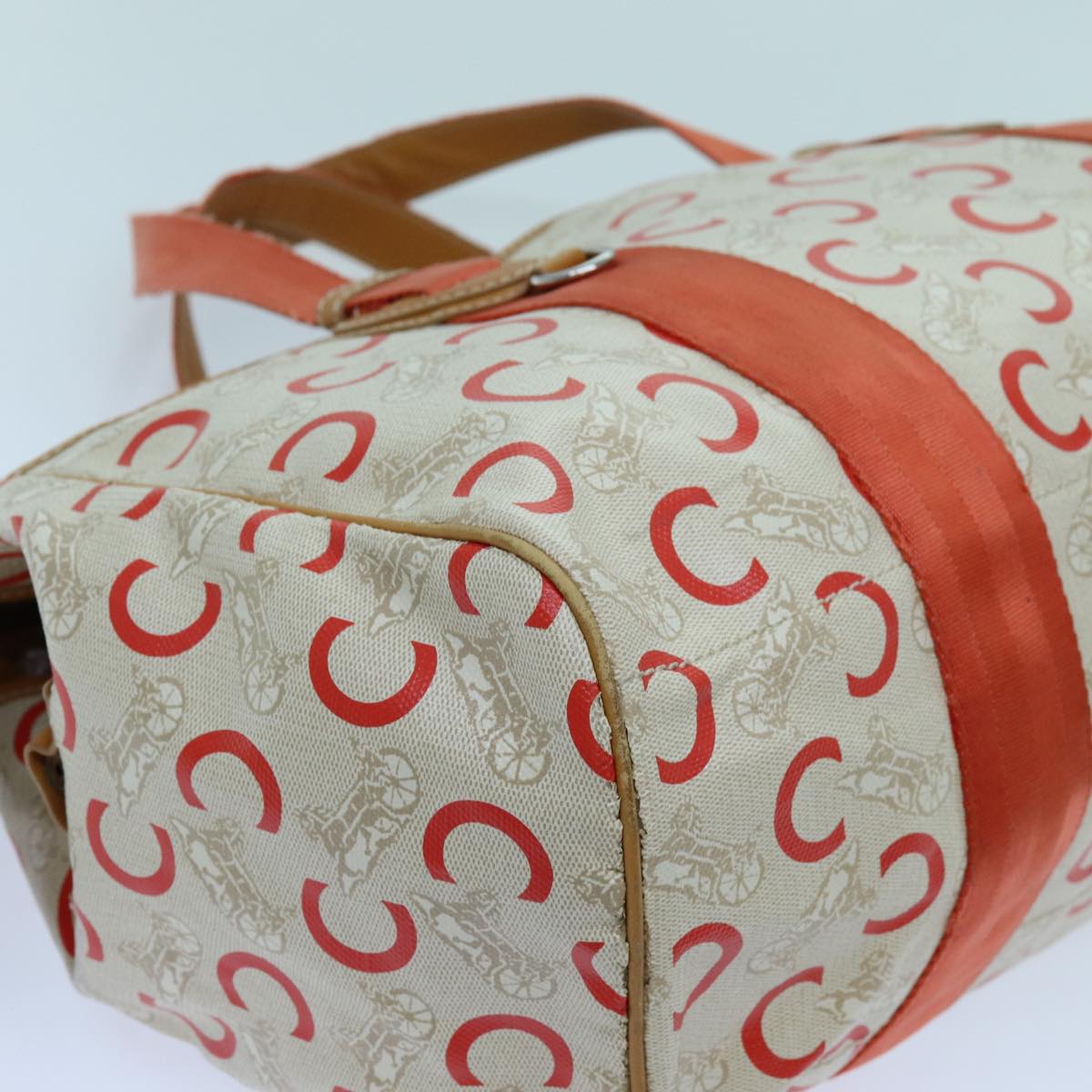 CELINE C Macadam Canvas Boston Bag White Auth bs13387
