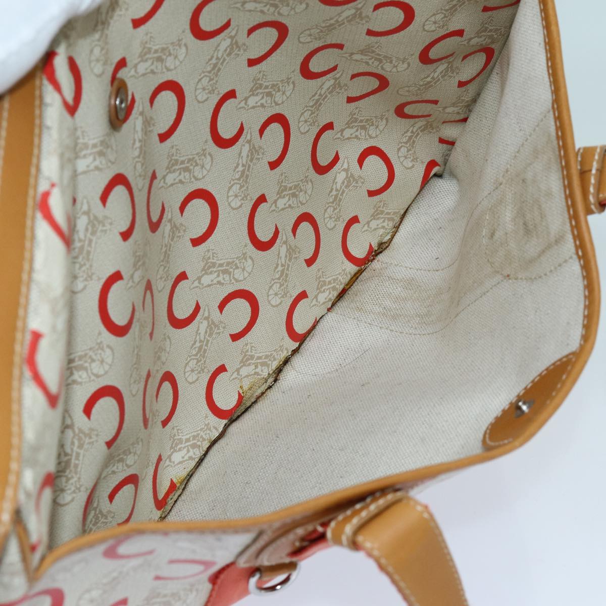 CELINE C Macadam Canvas Boston Bag White Auth bs13387