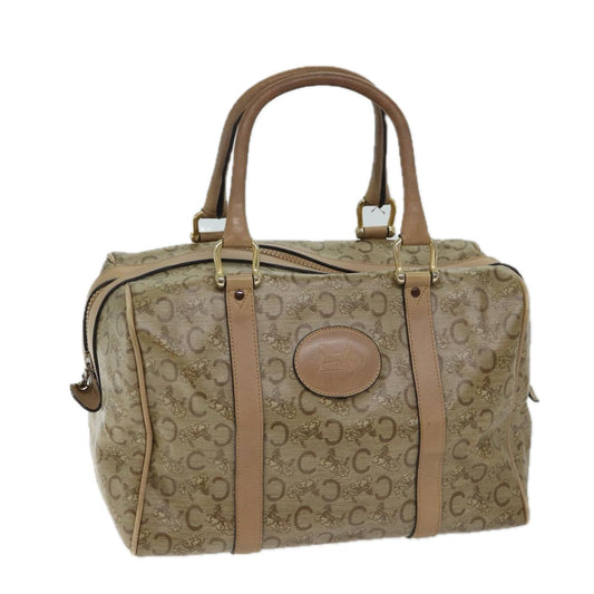 CELINE C Macadam Canvas Boston Bag Beige Auth bs13615